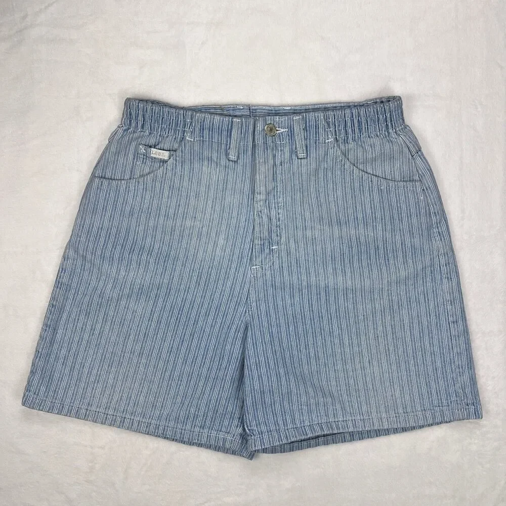 Vtg Lee High Rise Denim Shorts Sz 10 Petite Mom Striped Blue White 90s USA!